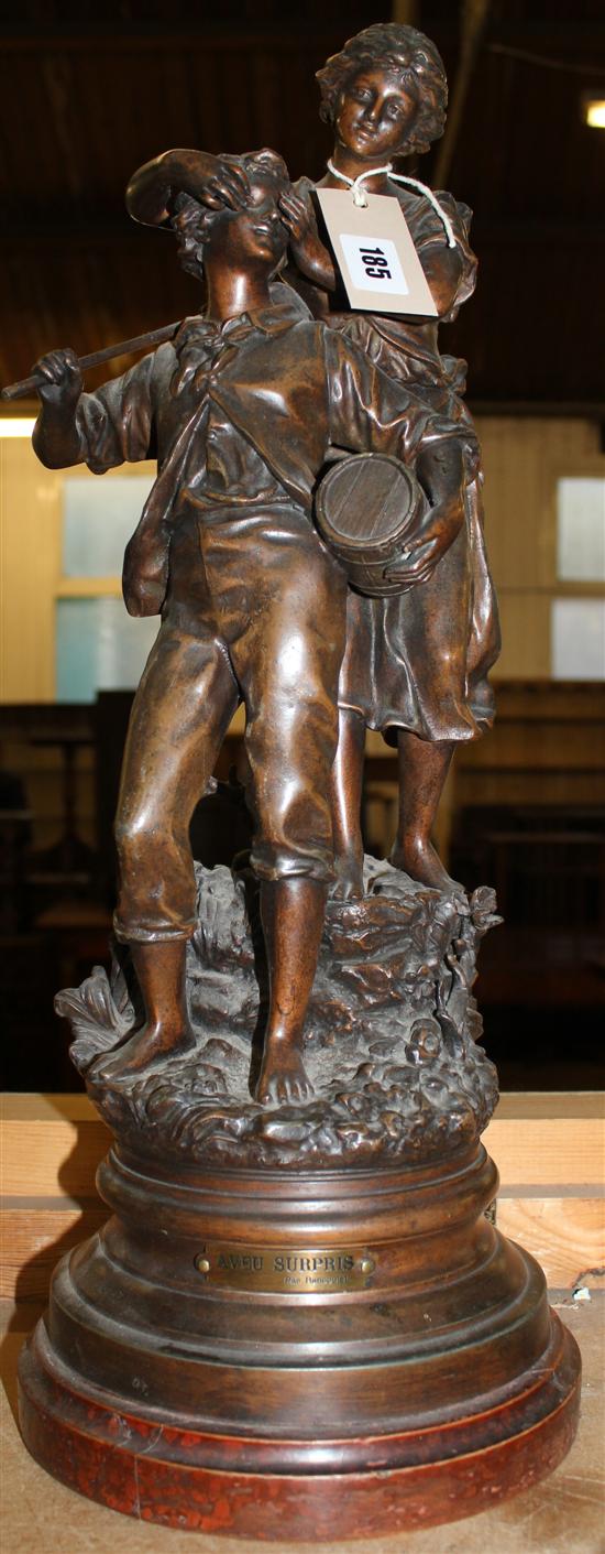Ernest Rancoulet (1870-1950), spelter group, LAveu Surpris
